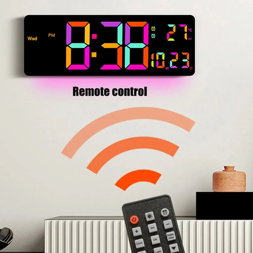 16" LED Digital Wall Clock with Temperature & Date – Auto-Dimmer Night Light Display JXCL16 - Image 3