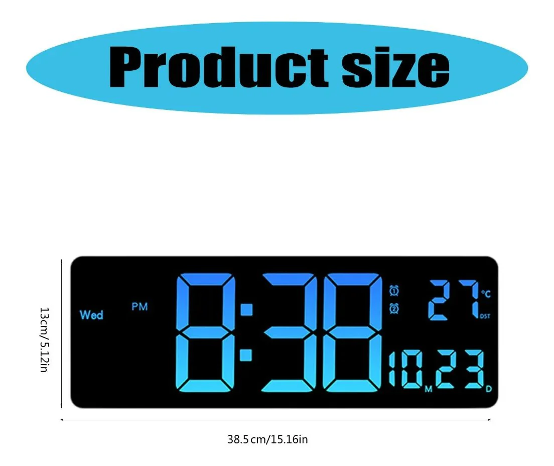 16" LED Digital Wall Clock with Temperature & Date – Auto-Dimmer Night Light Display JXCL16 - Image 6