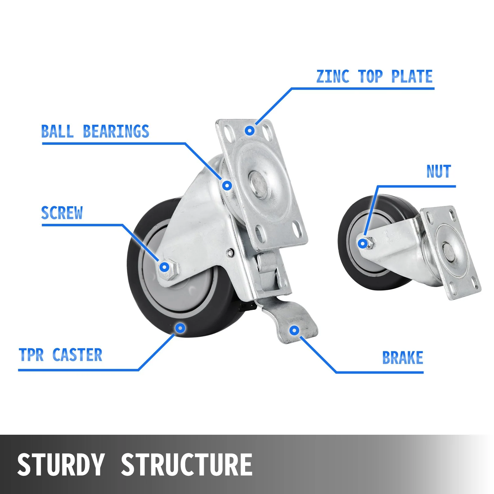 New 16-Pack 4-Inch Rubber Swivel Caster Wheels – Heavy Duty, 360° Rotation, Smooth & Silent Rollers 523668 - Image 2