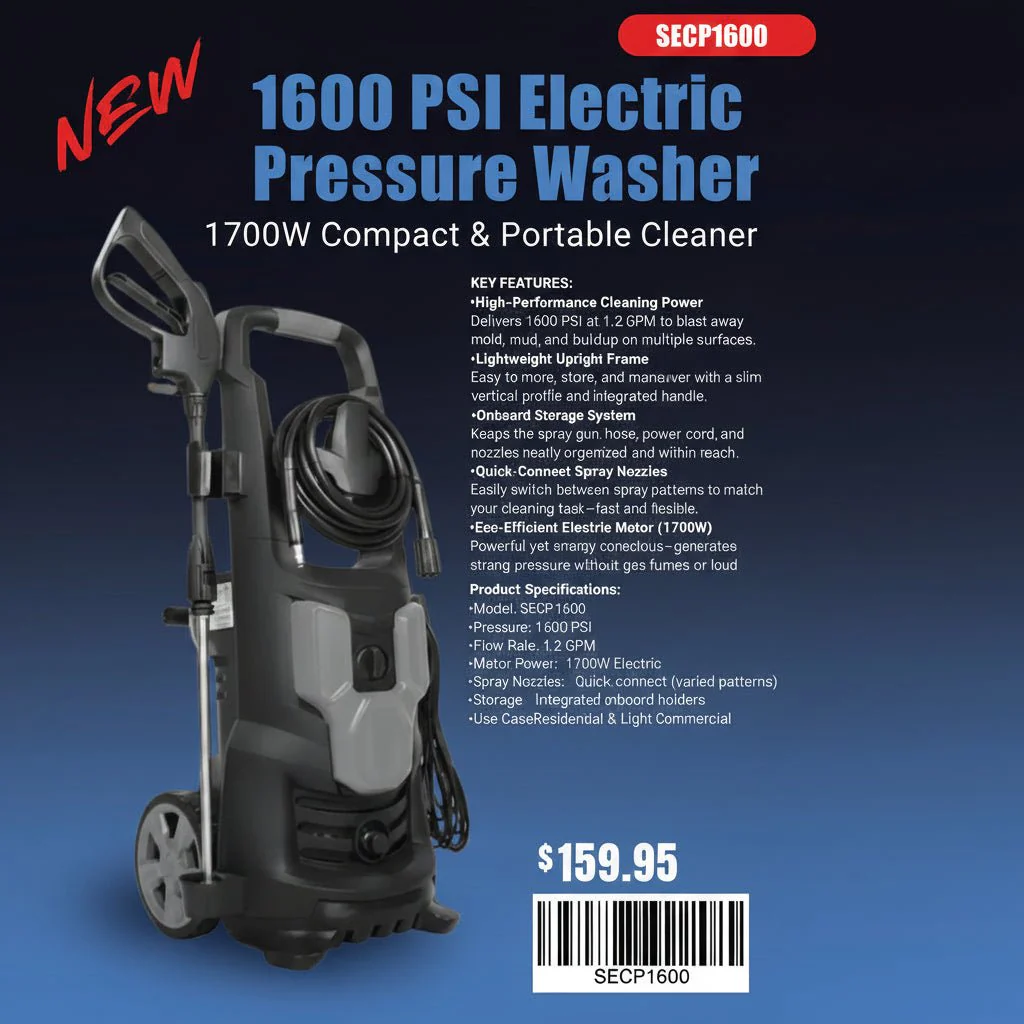 1600 PSI Electric Pressure Washer – 1700W Compact & Portable Cleaner SECP1600 - Image 4