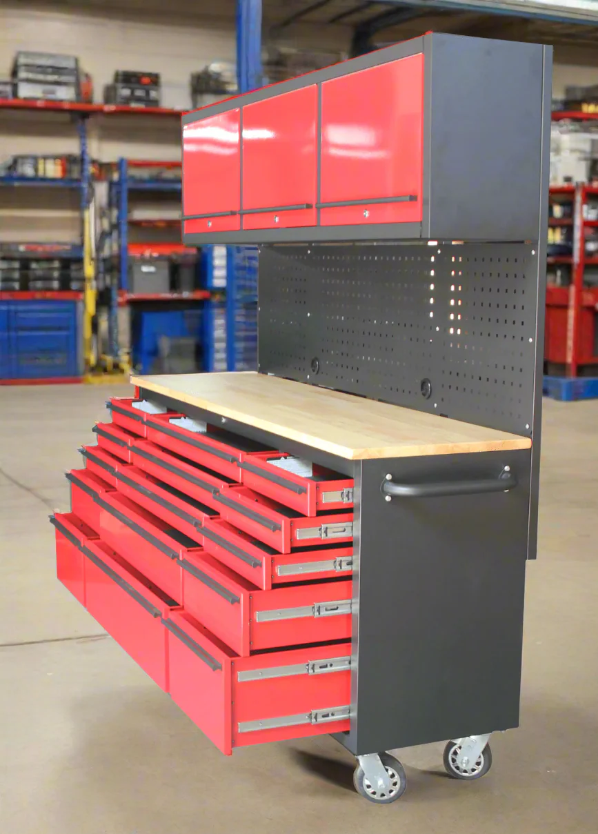 New Red 17-Drawer Rolling Tool Chest & Workbench Cabinet – Heavy-Duty Garage Storage GA7210RT - Image 10