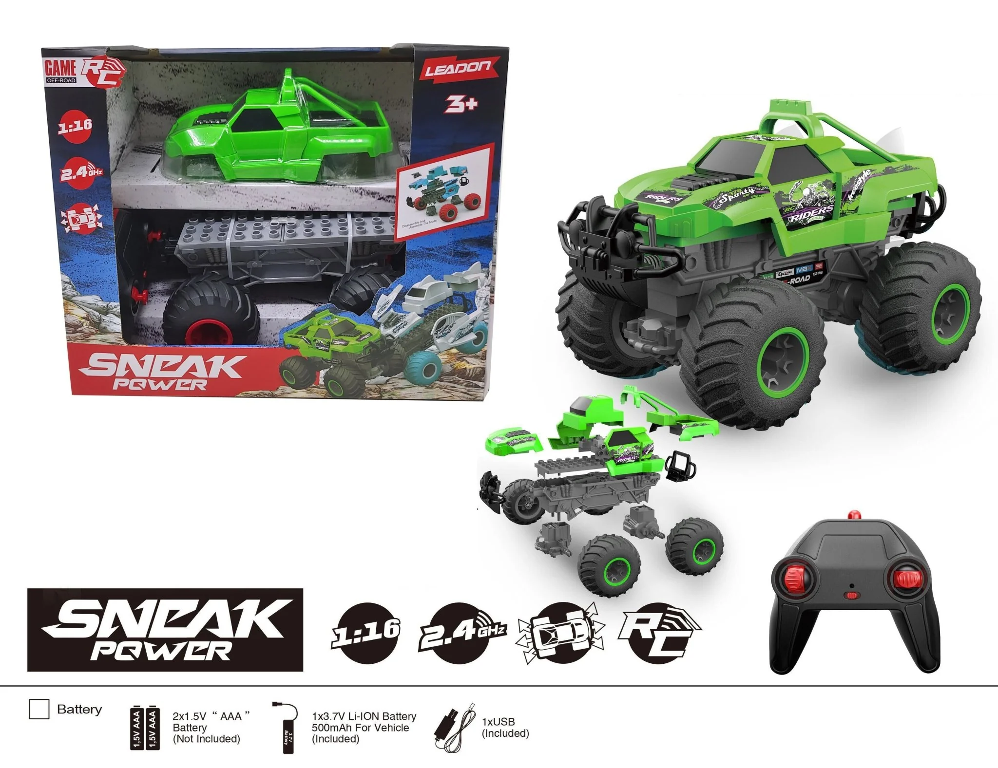 2.4G 1:16 Building Blocks RC Truck – Rechargeable 500mAh Battery, USB Charger, 15min Playtime – SKU 1897518 - Image 7