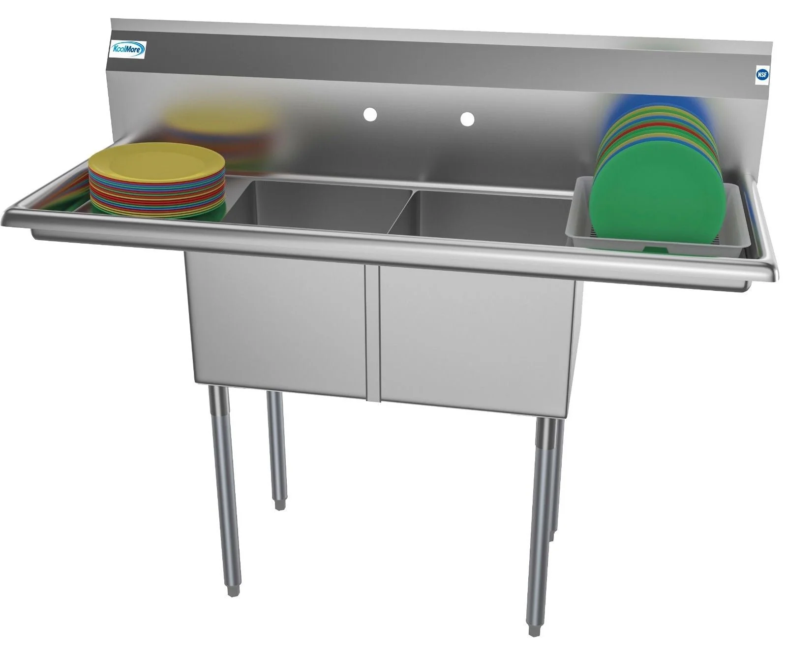 2 Compartment NSF Stainless Steel Prep Sink with Drainboard – 14" x 16" Bowls – Commercial Kitchen Sink 2C14161