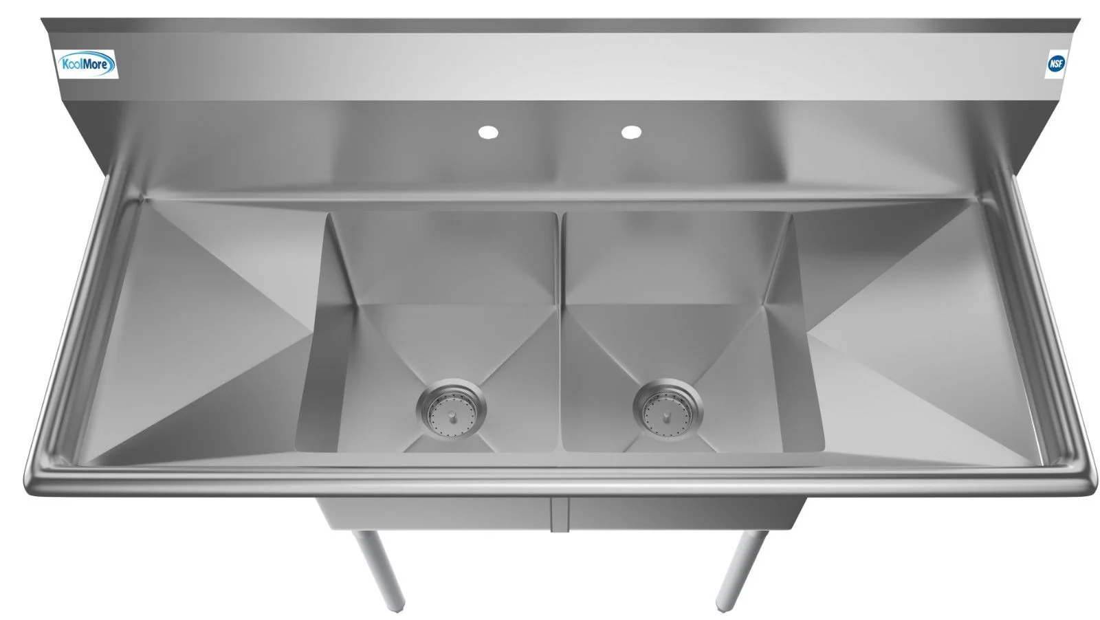2 Compartment NSF Stainless Steel Prep Sink with Drainboard – 14" x 16" Bowls – Commercial Kitchen Sink 2C14161 - Image 2