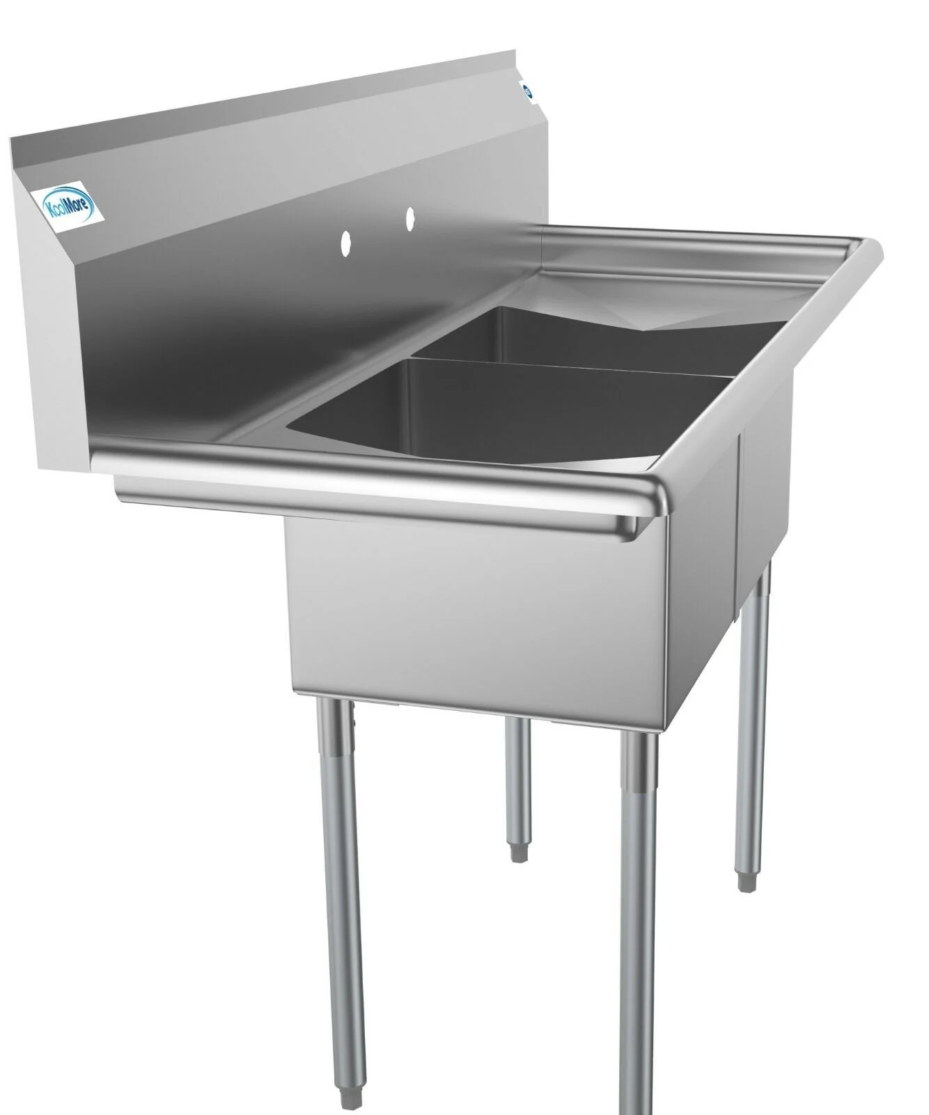 2 Compartment NSF Stainless Steel Prep Sink with Drainboard – 14" x 16" Bowls – Commercial Kitchen Sink 2C14161 - Image 3