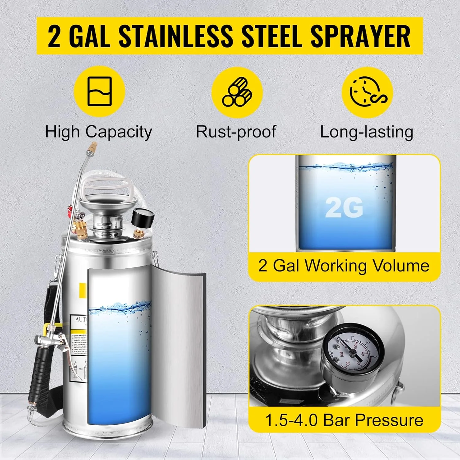 2-Gallon Stainless Steel Pressure Sprayer – Heavy-Duty for Garden, Pest Control & Industrial Use | Model SSS02G - Image 4
