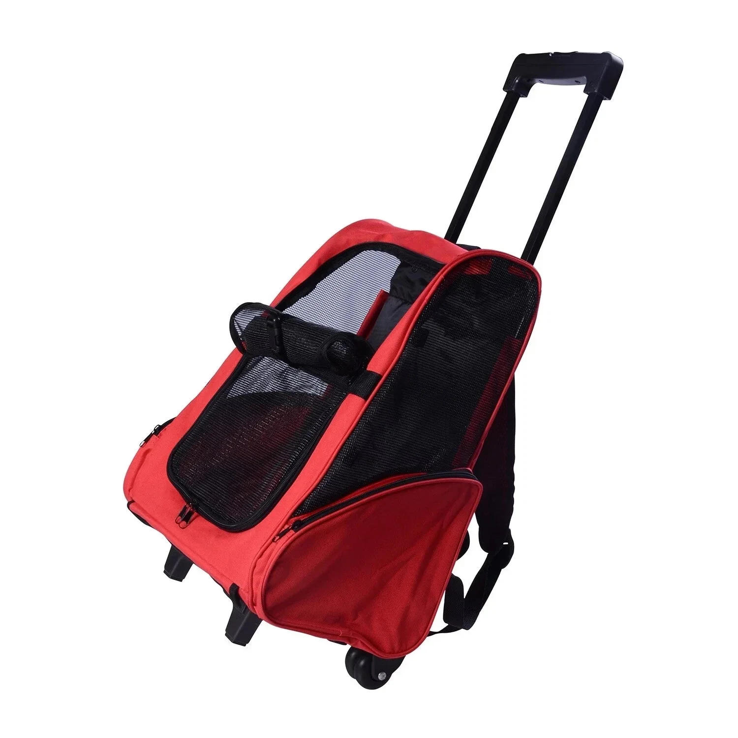 2-in-1 Pet Carrier with Wheels & Backpack – Red Travel Bag for Cats & Small Dogs IDC014 - Image 2