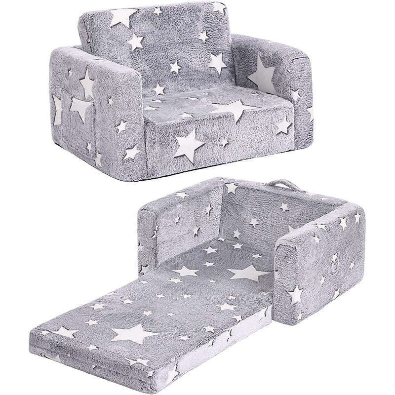 2-in-1 Toddler Chair Plush Kids Couch – Washable Cover, Glow in the Dark, Fold-Out Sofa with Handle & Storage Pocket – SKU 3848511 - Image 5
