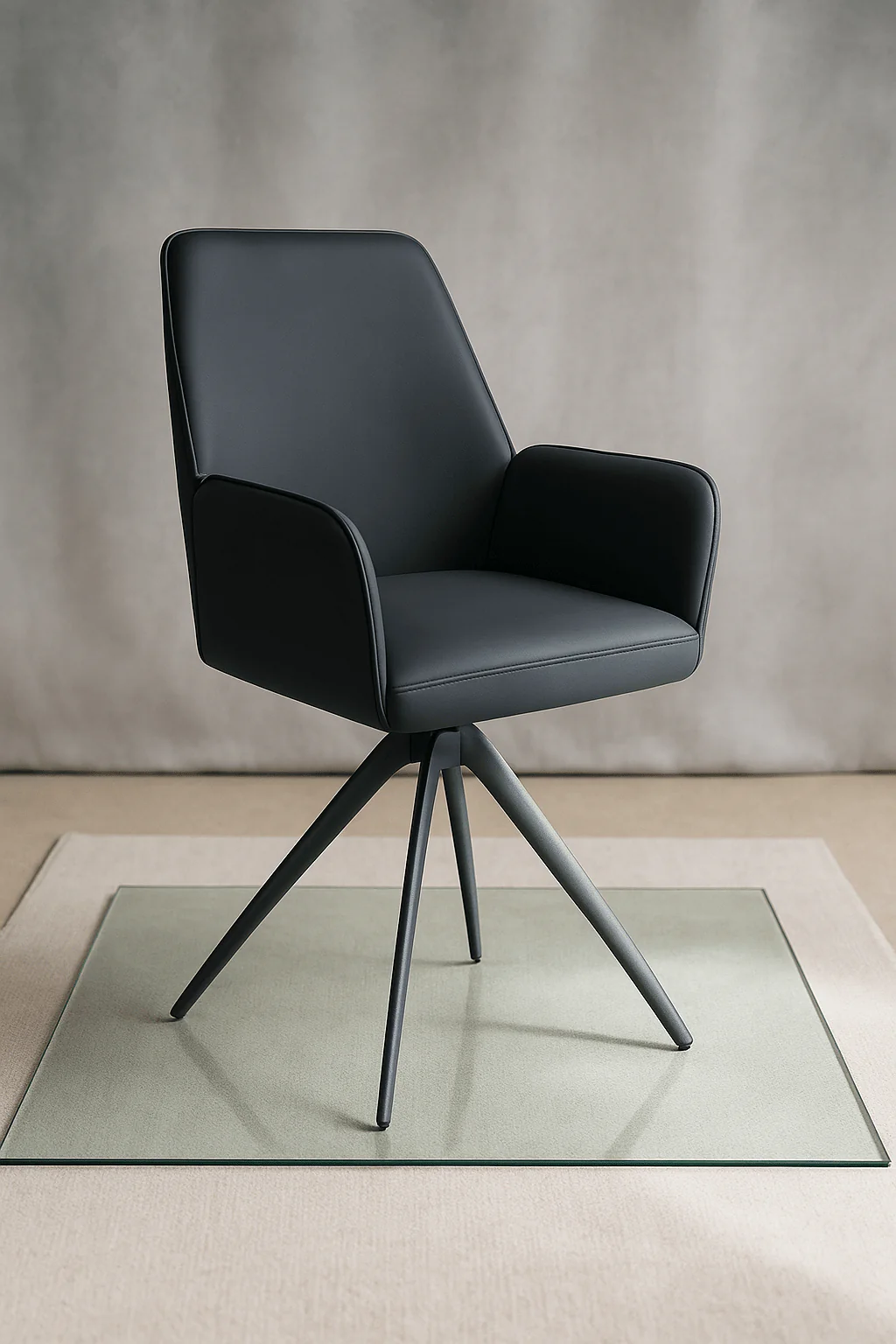(2-Pack) Black PU Leather Dining Chairs Kitchen Metal Frame & Armrest DA2565