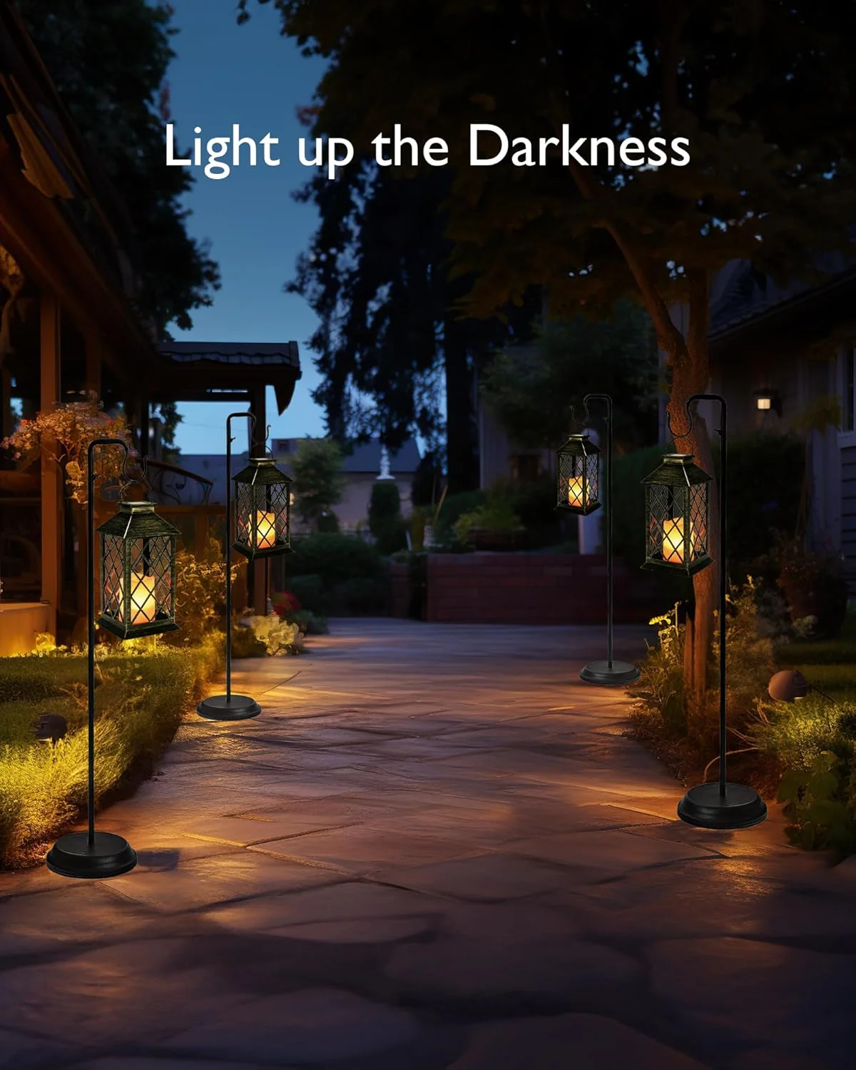 2-Pack Solar Lanterns with Flickering Flameless LED Candle, Waterproof Hanging Outdoor Solar Lights with Handle 5284L - Image 2