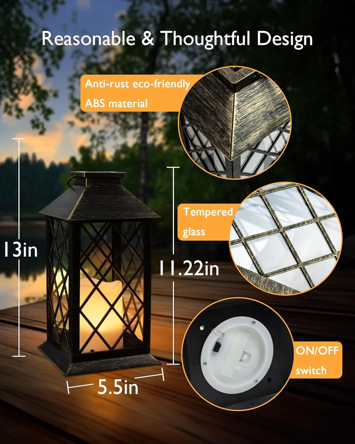 2-Pack Solar Lanterns with Flickering Flameless LED Candle, Waterproof Hanging Outdoor Solar Lights with Handle 5284L - Image 3