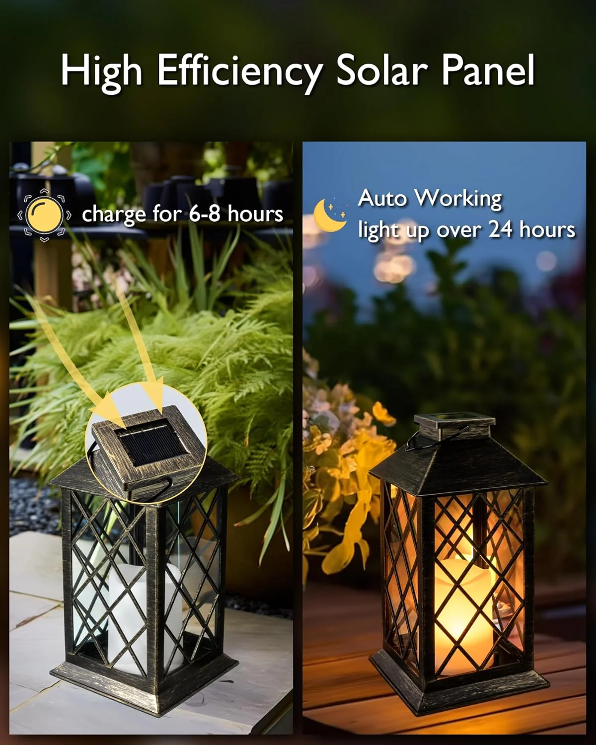 2-Pack Solar Lanterns with Flickering Flameless LED Candle, Waterproof Hanging Outdoor Solar Lights with Handle 5284L - Image 4