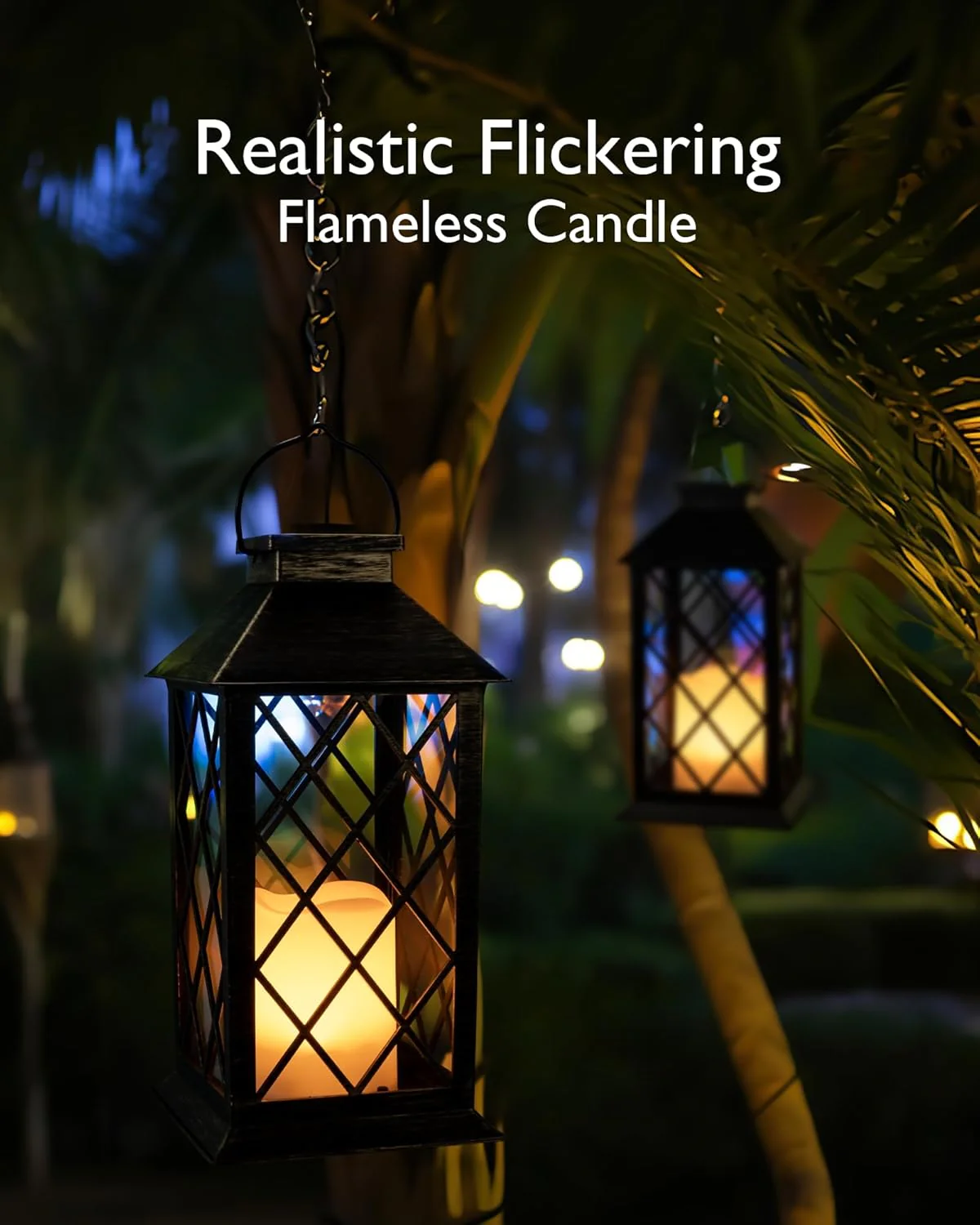 2-Pack Solar Lanterns with Flickering Flameless LED Candle, Waterproof Hanging Outdoor Solar Lights with Handle 5284L - Image 6