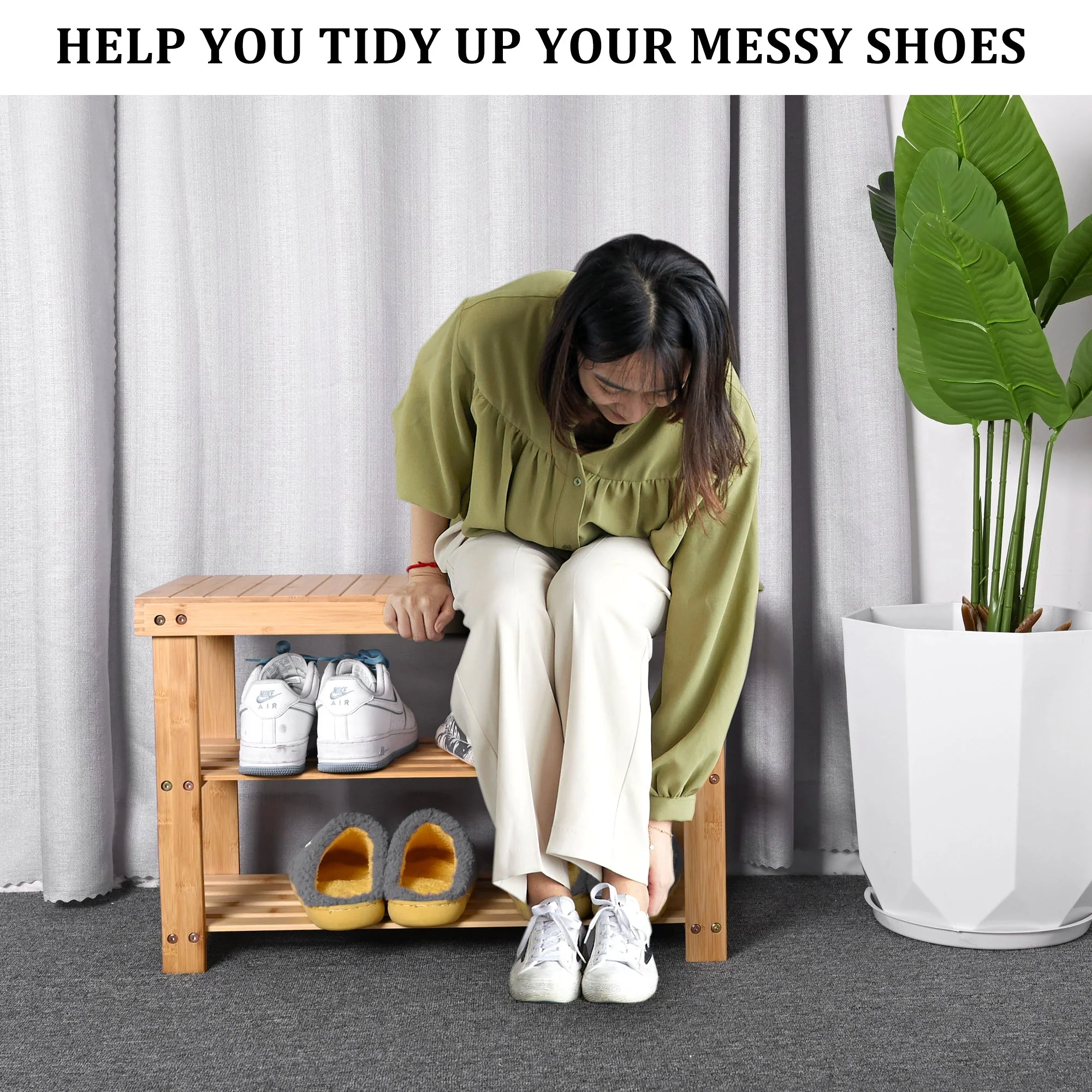 2-Tier Bamboo Shoe Rack Organizer Shelf – Compact Entryway Storage – Model BSR0312 - Image 3