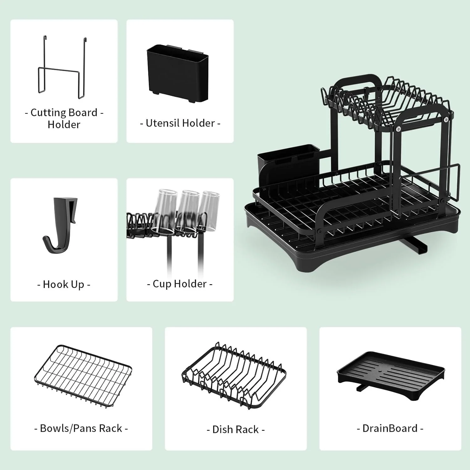 2-Tier Multipurpose Dish Rack with Drainboard – Space-Saving Kitchen Organizer | S1309 - Image 3