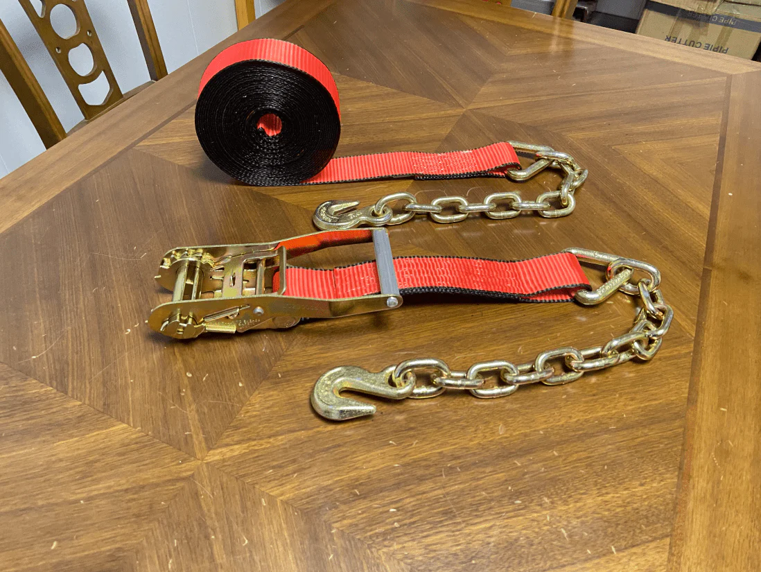 2" x 30' Ratchet Strap with Chain Ends 10000 lb Heavy Duty Tie Down Red RTS30D