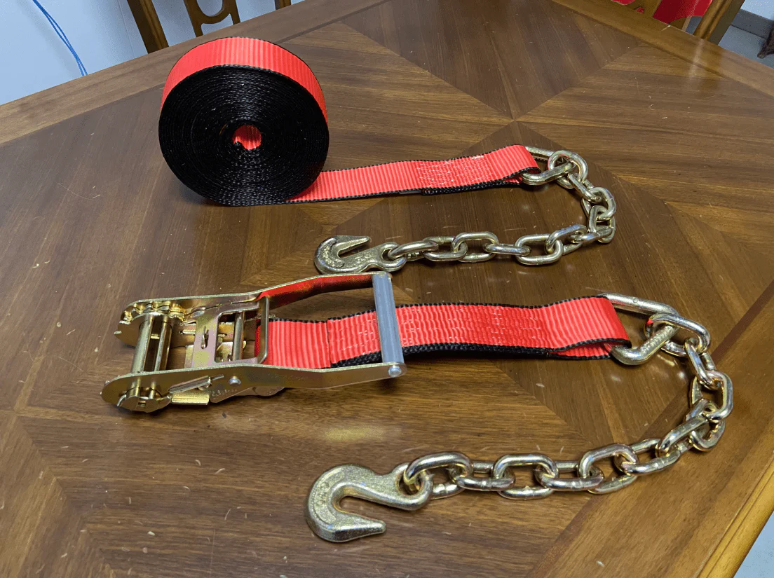 2" x 30' Ratchet Strap with Chain Ends 10000 lb Heavy Duty Tie Down Red RTS30D - Image 2
