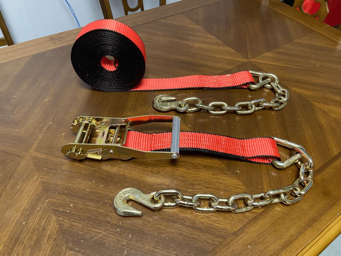 2" x 30' Ratchet Strap with Chain Ends 10000 lb Heavy Duty Tie Down Red RTS30D - Image 3