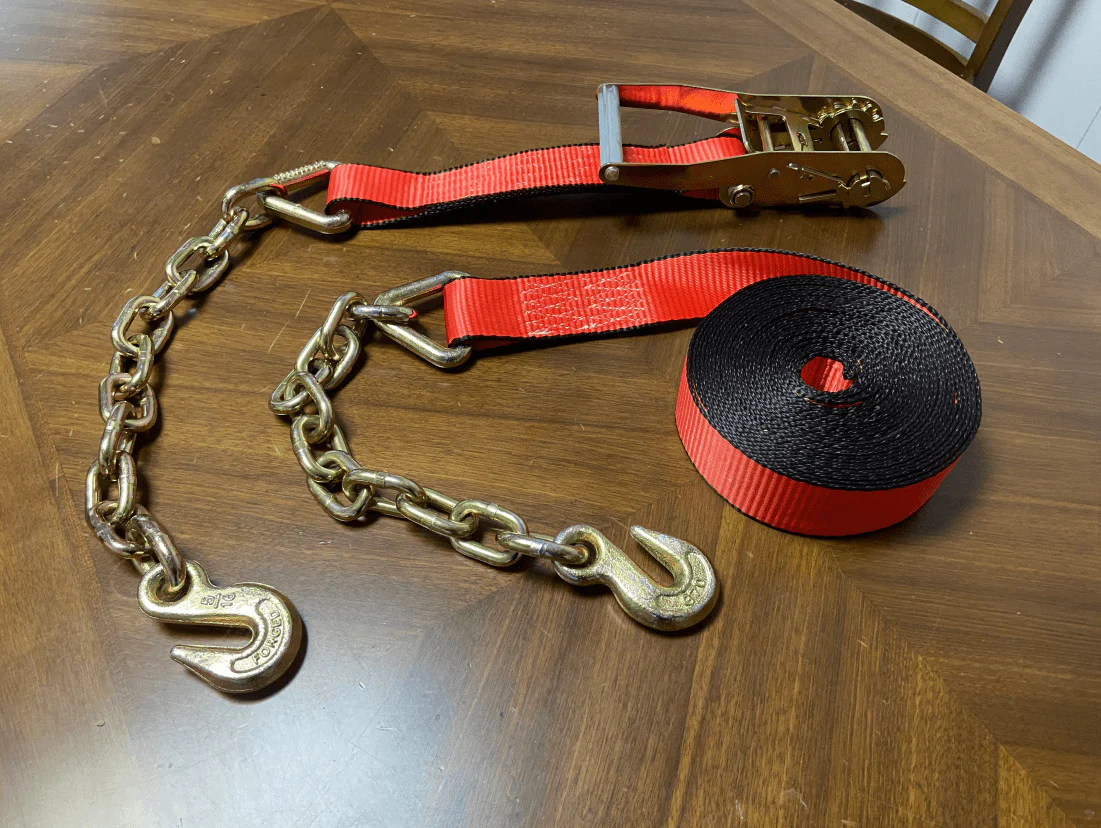 2" x 30' Ratchet Strap with Chain Ends 10000 lb Heavy Duty Tie Down Red RTS30D - Image 4