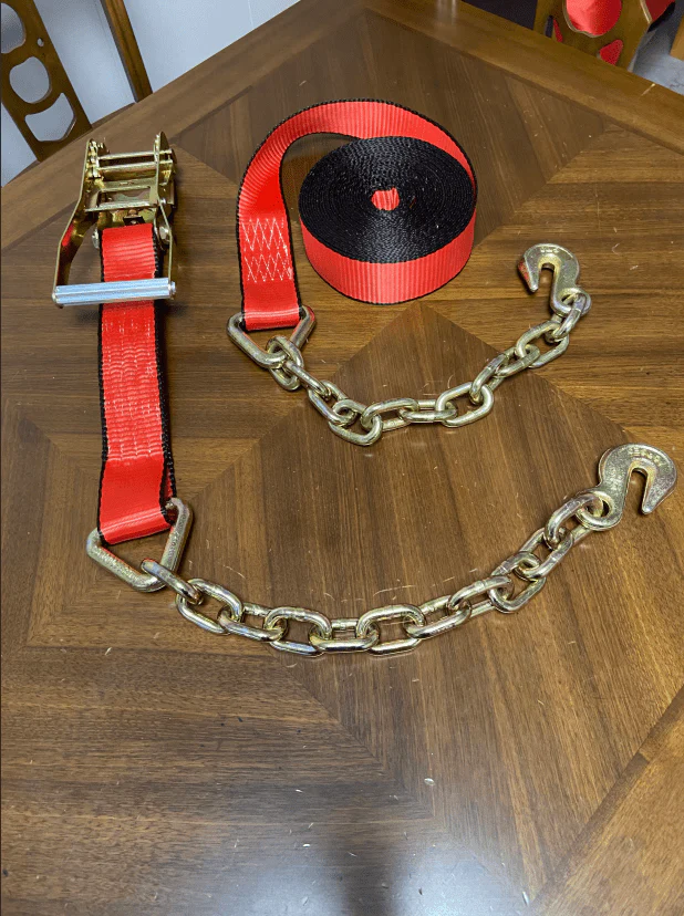 2" x 30' Ratchet Strap with Chain Ends 10000 lb Heavy Duty Tie Down Red RTS30D - Image 5