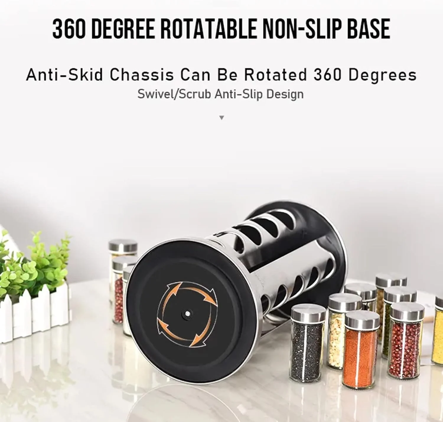 20 Jar Rotating Spice Rack Organizer – Stainless Steel | Spice Jars & Carousel Design K0026 - Image 2