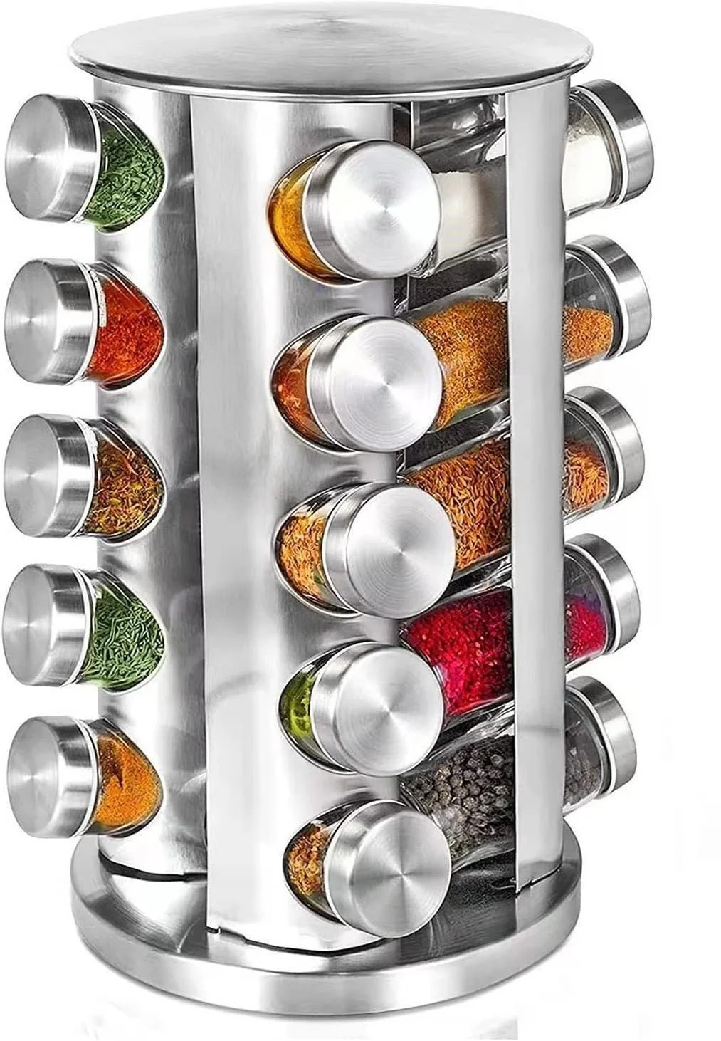 20 Jar Rotating Spice Rack Organizer – Stainless Steel | Spice Jars & Carousel Design K0026 - Image 4