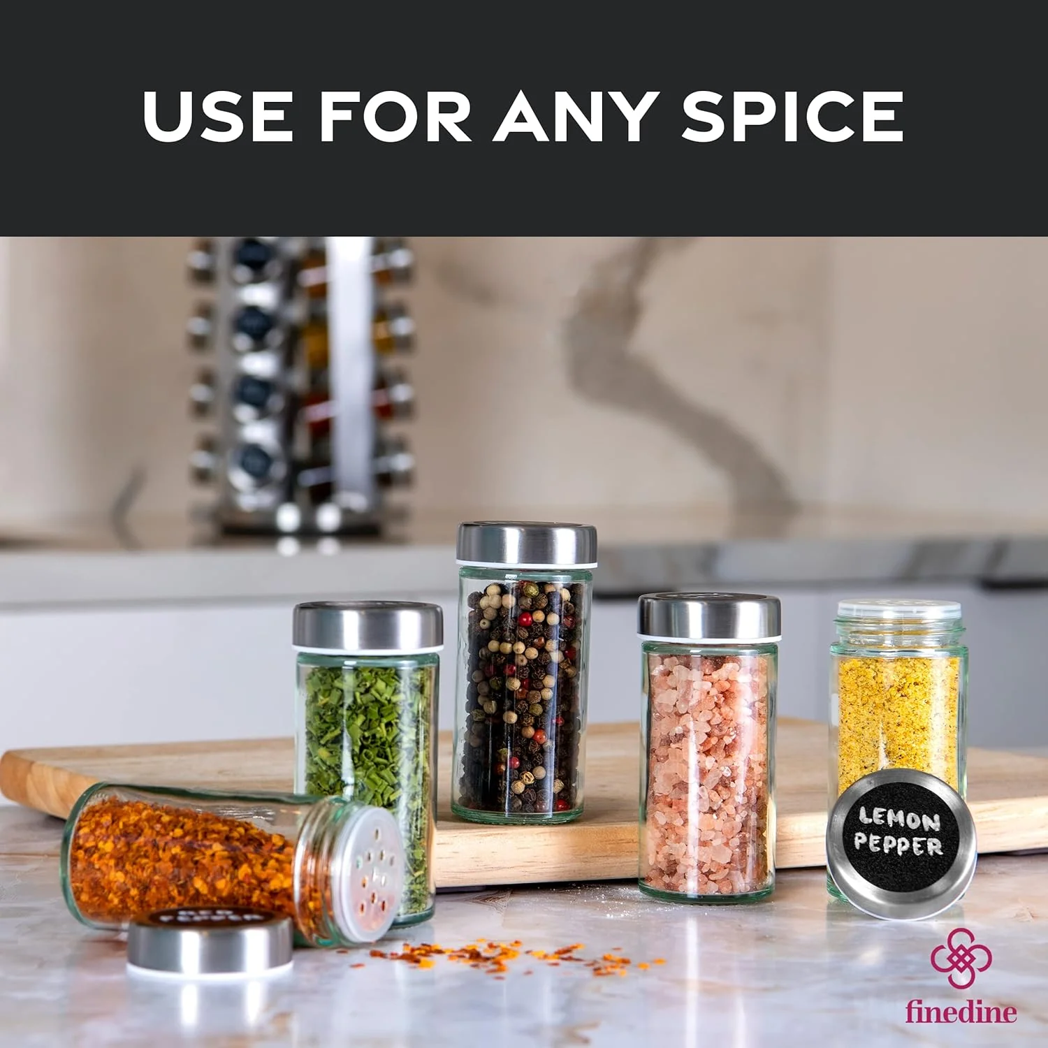 20 Jar Rotating Spice Rack Organizer – Stainless Steel | Spice Jars & Carousel Design K0026 - Image 6