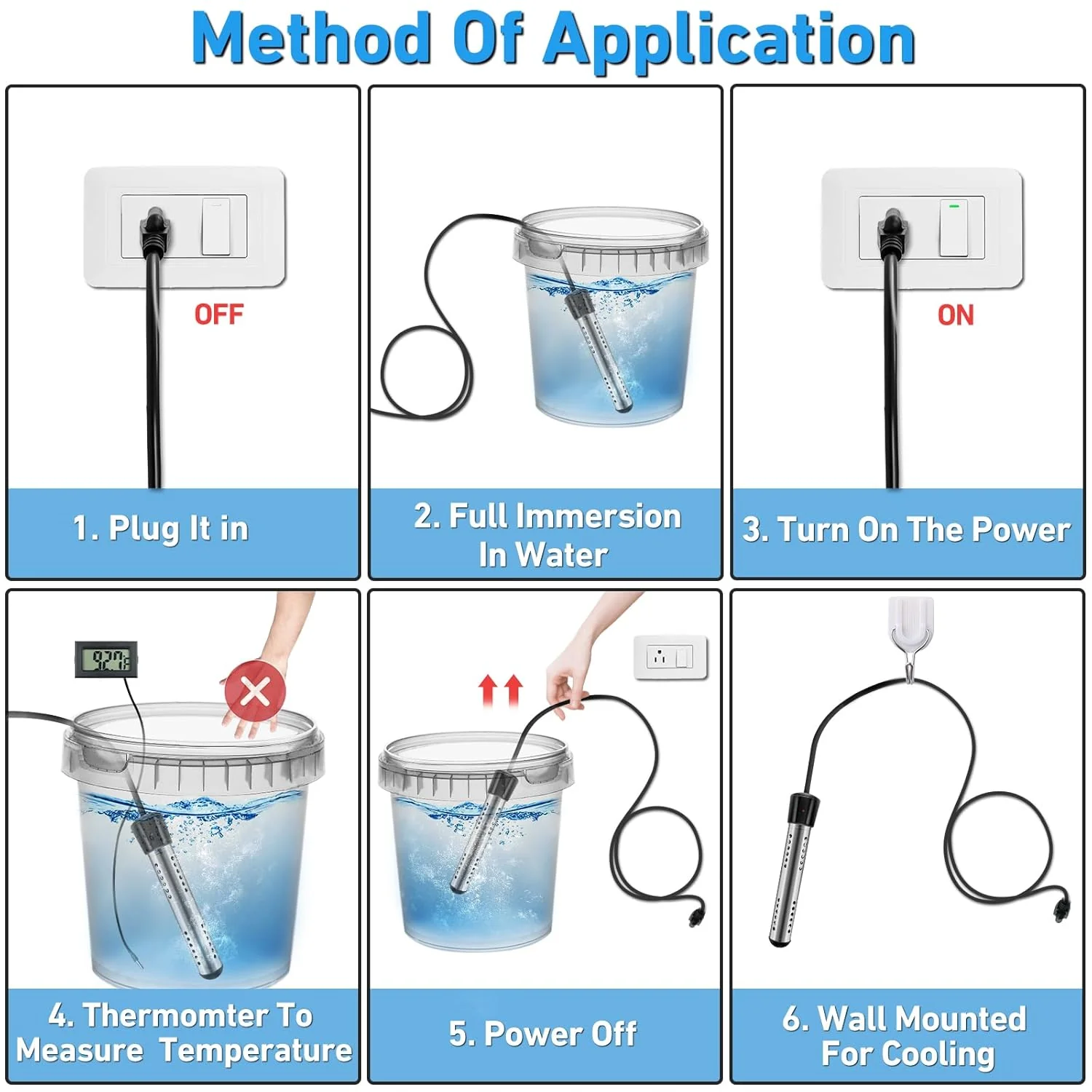 2000W Immersion Water Heater Electric with LCD Thermometer and 304 Stainless Steel Guard for Portable Hot Water Use WH26102 - Image 4