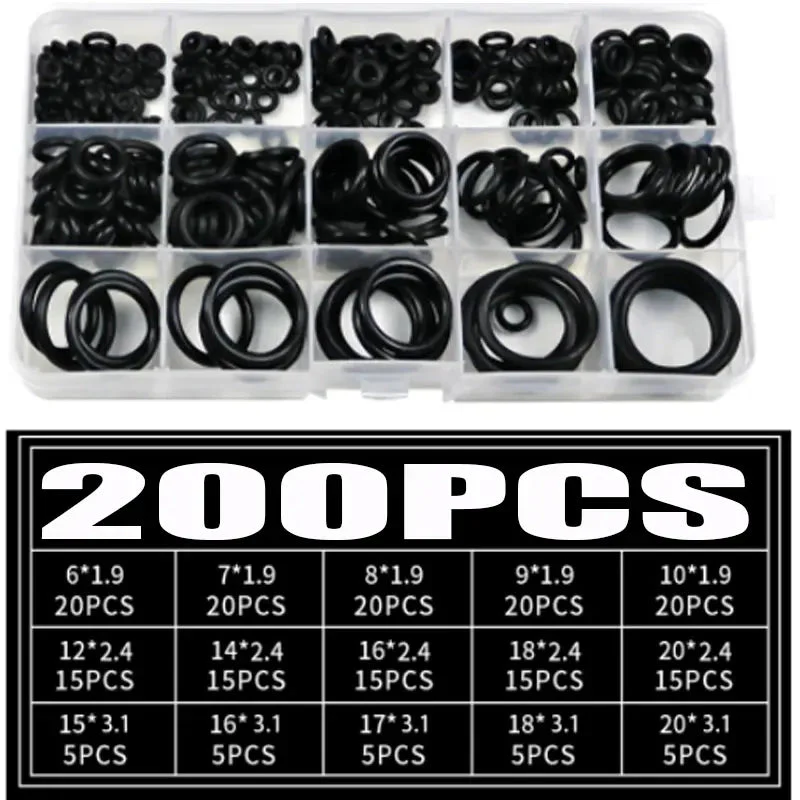 200pcs Rubber O-Ring Seal Gasket Nitrile Assortment Set FS080121 - Image 2