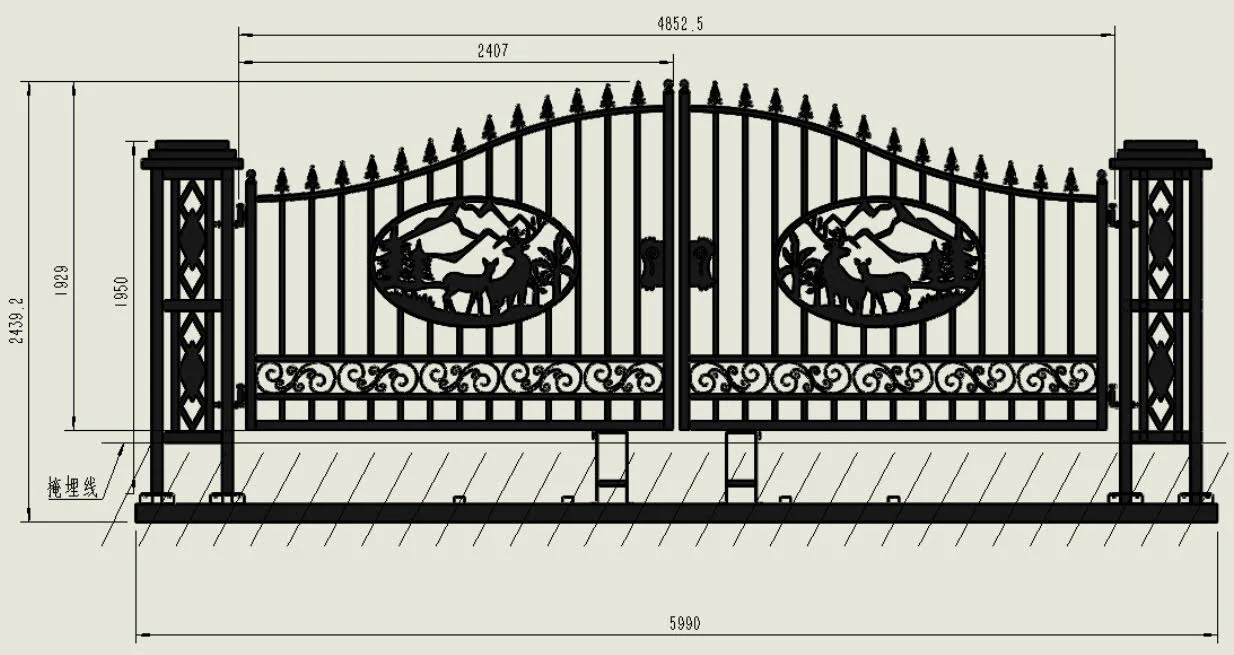 20FT Metal Farm Gate Kit Driveway Entry Design Dual-Swing Gate Kit – Deer Artwork SU24DR - Image 14