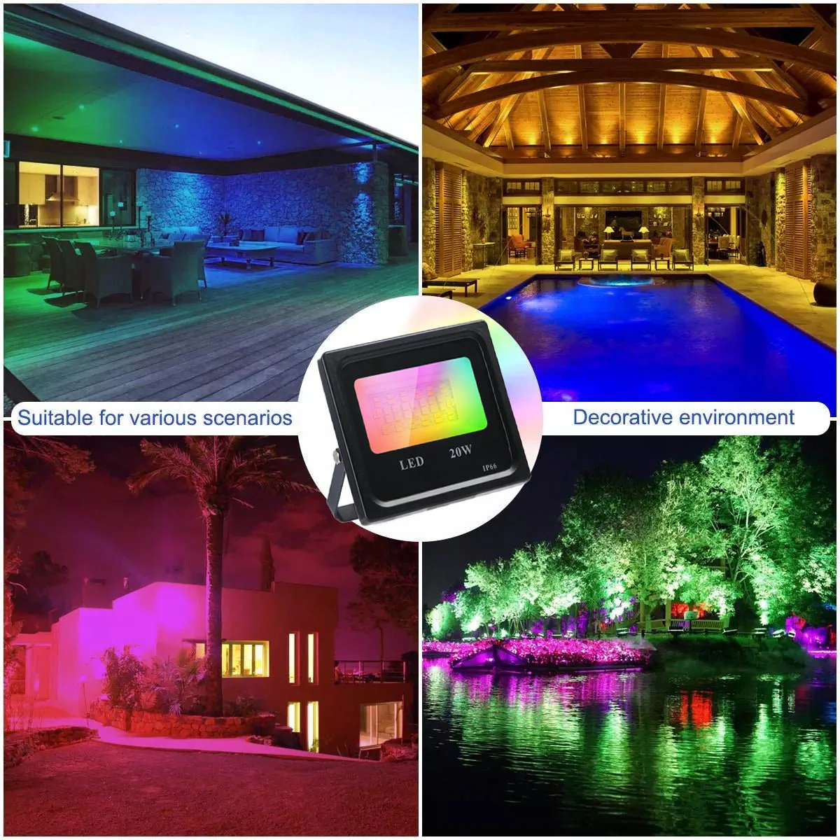 20W Bluetooth RGB LED Flood Light – APP Control, IP66 Waterproof 820WFL - Image 2