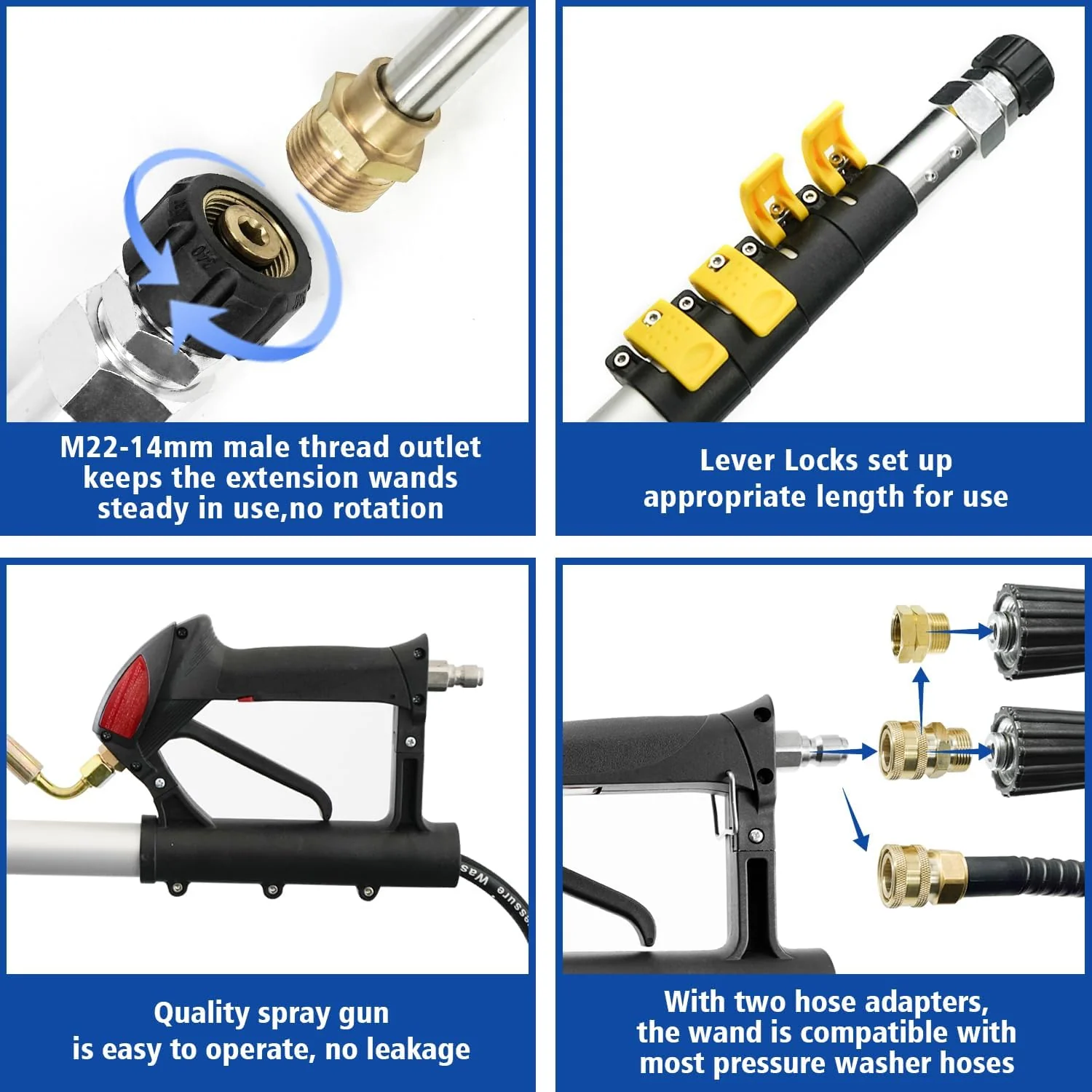 24 ft Telescoping Pressure Washer Wand Kit – Brush Head, Gutter Cleaner, 7 Nozzles – PWTW - Image 3