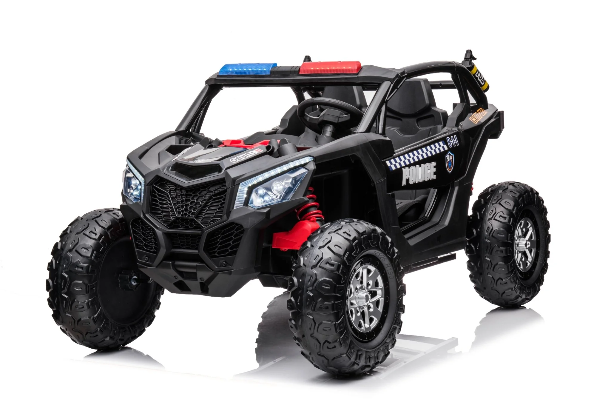 24V Electric Police Ride-On Car with Lights, EVA Wheels, Leather Seat & Remote Control 2118BK