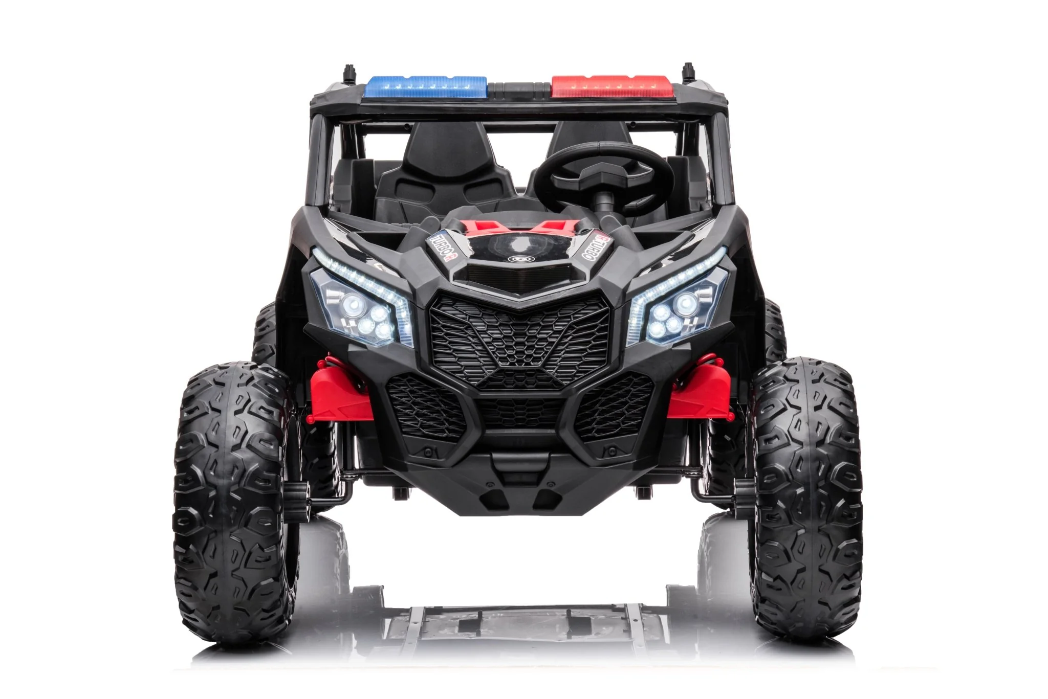24V Electric Police Ride-On Car with Lights, EVA Wheels, Leather Seat & Remote Control 2118BK - Image 2