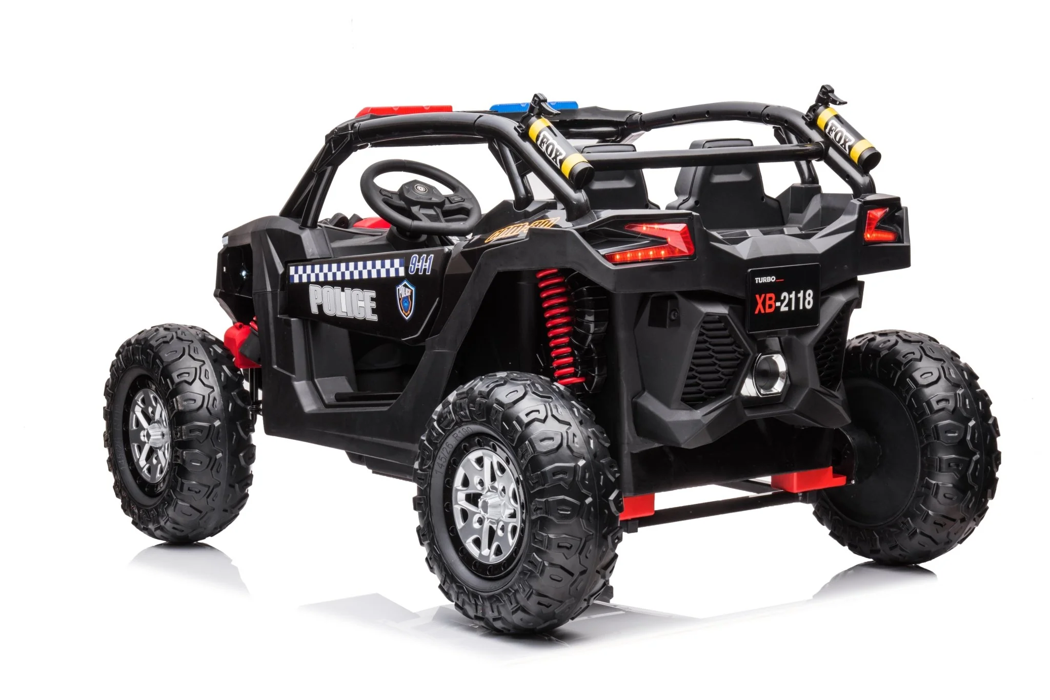 24V Electric Police Ride-On Car with Lights, EVA Wheels, Leather Seat & Remote Control 2118BK - Image 4