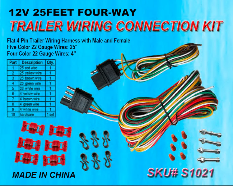 25 FT 4-Way Trailer Wiring Harness – RV, Boat & Car S1021