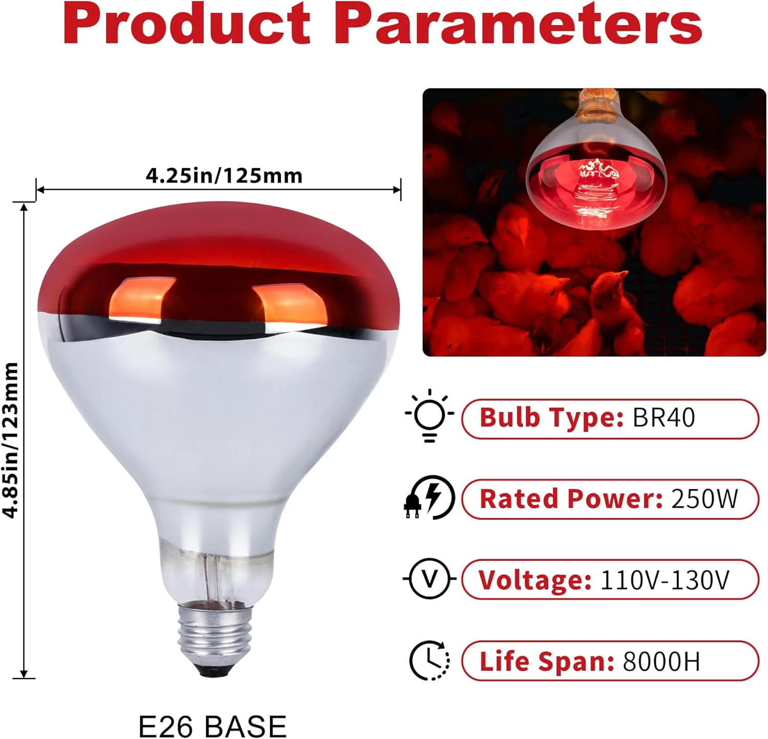 250W Red Heat Bulbs 2 Pack Infrared Chicken Coop Brooder Lamp E26 RHB250 - Image 2