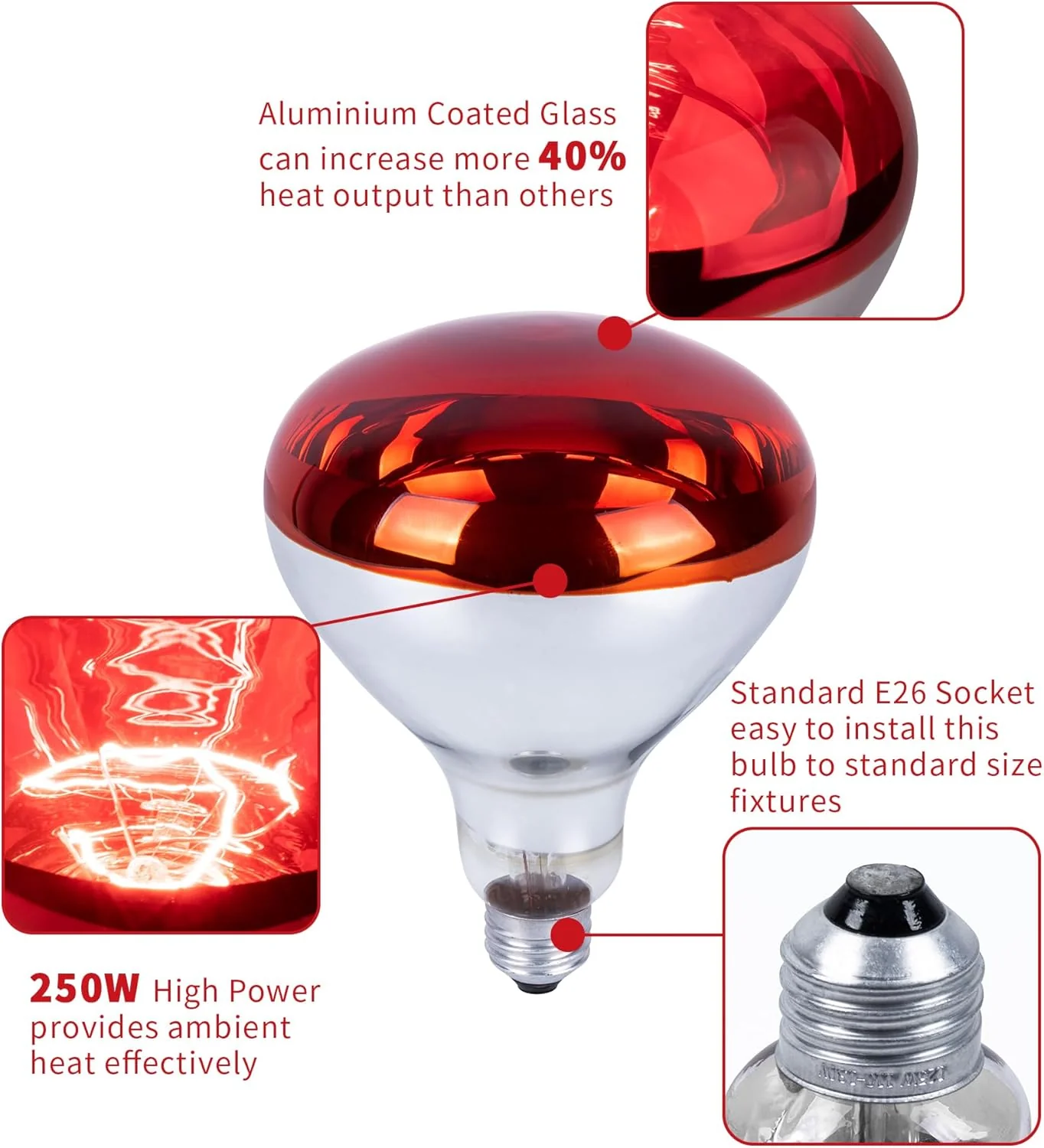 250W Red Heat Bulbs 2 Pack Infrared Chicken Coop Brooder Lamp E26 RHB250 - Image 3