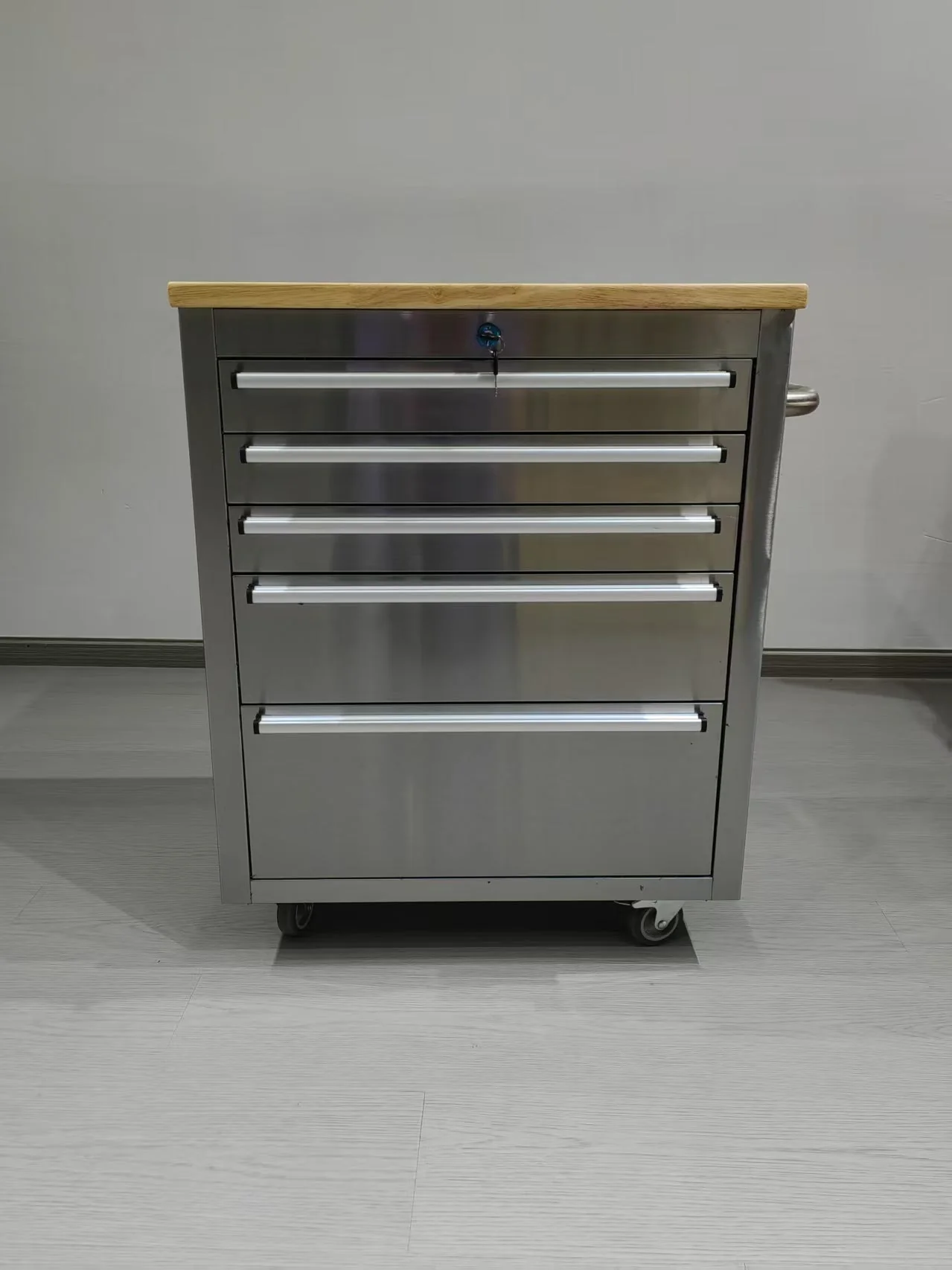 26-Inch 5-Drawer Stainless Steel Tool Bench with Rubber Wood Top – Rolling Workbench with Locking Drawers & Casters – TB2619S - Image 2