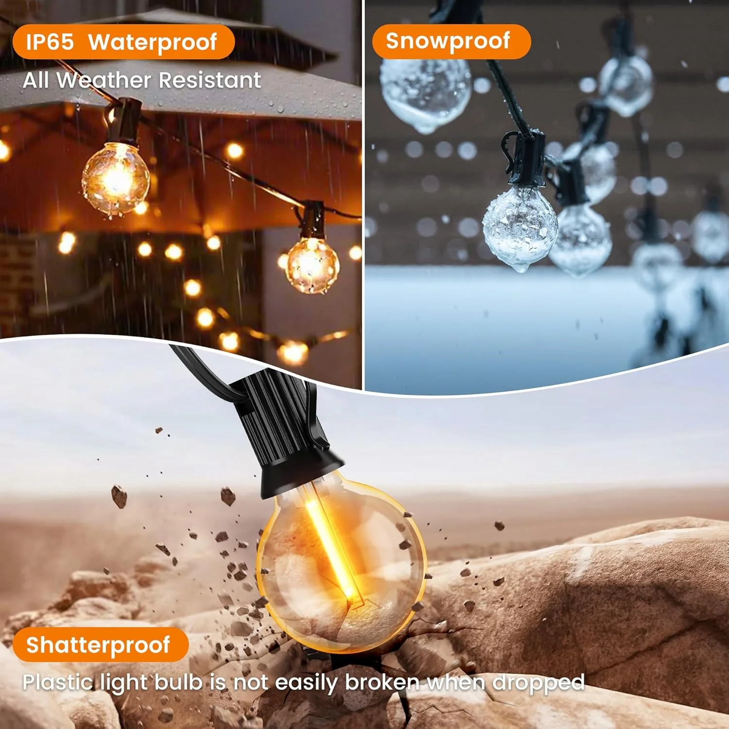 27FT Outdoor G40 Globe Patio Lights – 13 Dimmable LED Bulbs 2200K – JXG4027 - Image 6