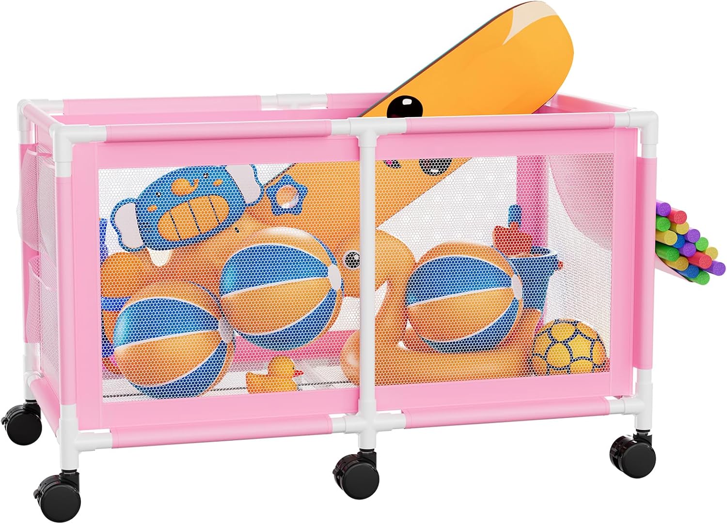 280-Gallon Extra Large Pool Storage Bin – 69" Rolling Mesh Organizer (Pink) - Image 9