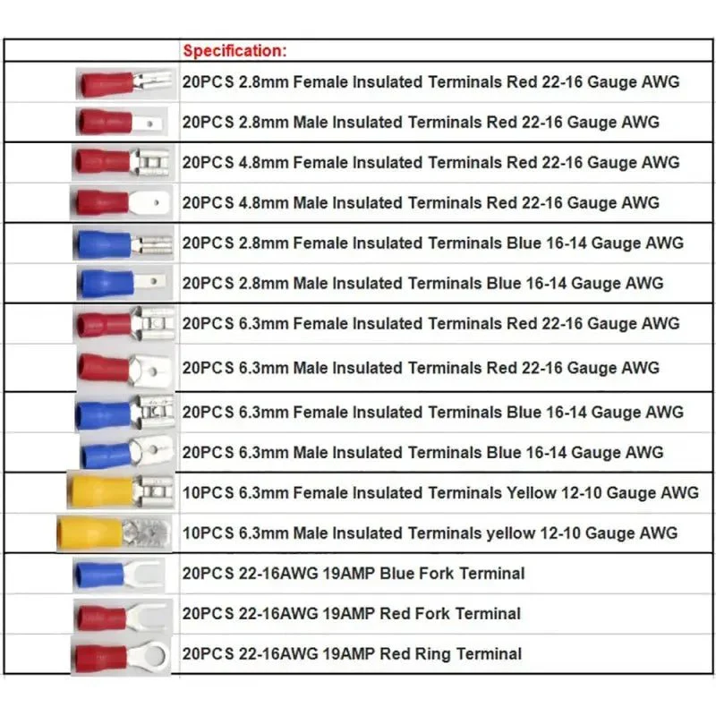 280pcs Spade Insulated Terminals Cable Connector Kit CZ0100014 - Image 3