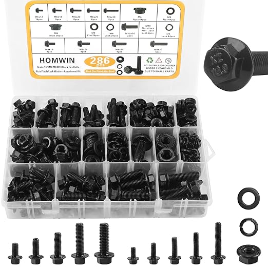 286 Piece Stainless Steel 304 Metric Flange Bolt Nut Assortment Kit M6 M8 M10 SS0286P