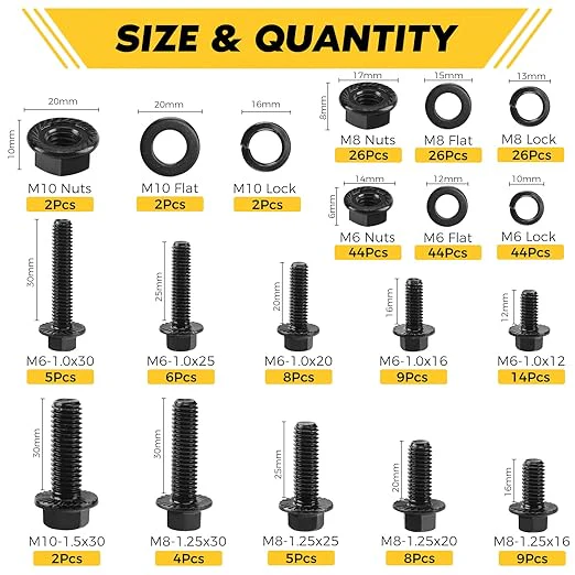 286 Piece Stainless Steel 304 Metric Flange Bolt Nut Assortment Kit M6 M8 M10 SS0286P - Image 2