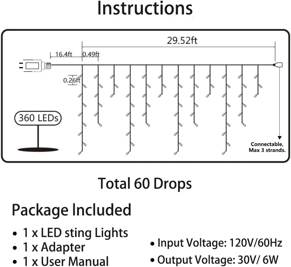 29.5 ft (360 LED) RGB & Bright White Icicle Curtain Lights Outdoor with 8 Modes & 60 Drops - Image 10