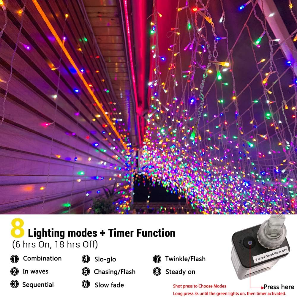 29.5 ft (360 LED) RGB & Bright White Icicle Curtain Lights Outdoor with 8 Modes & 60 Drops - Image 11