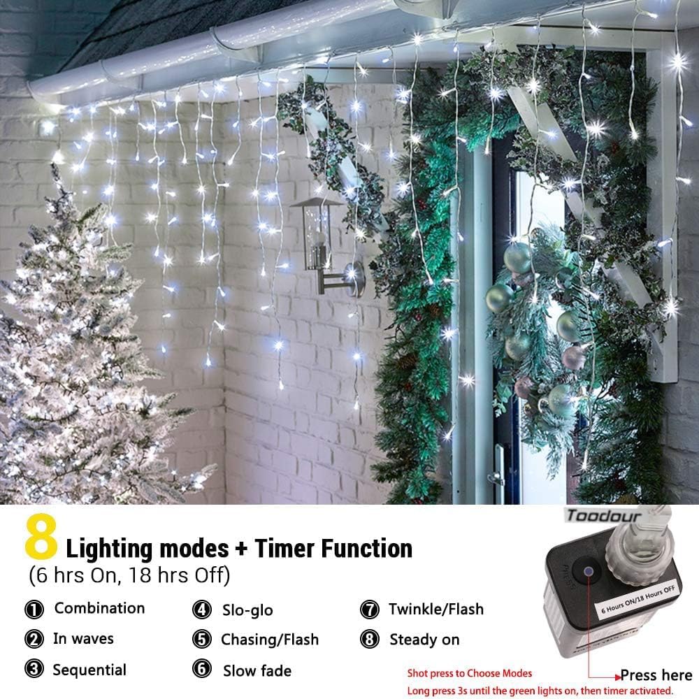 29.5 ft (360 LED) RGB & Bright White Icicle Curtain Lights Outdoor with 8 Modes & 60 Drops - Image 5