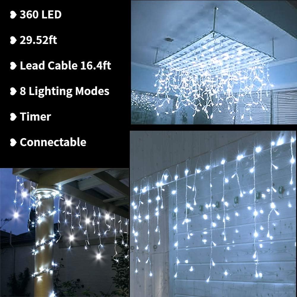 29.5 ft (360 LED) RGB & Bright White Icicle Curtain Lights Outdoor with 8 Modes & 60 Drops - Image 6