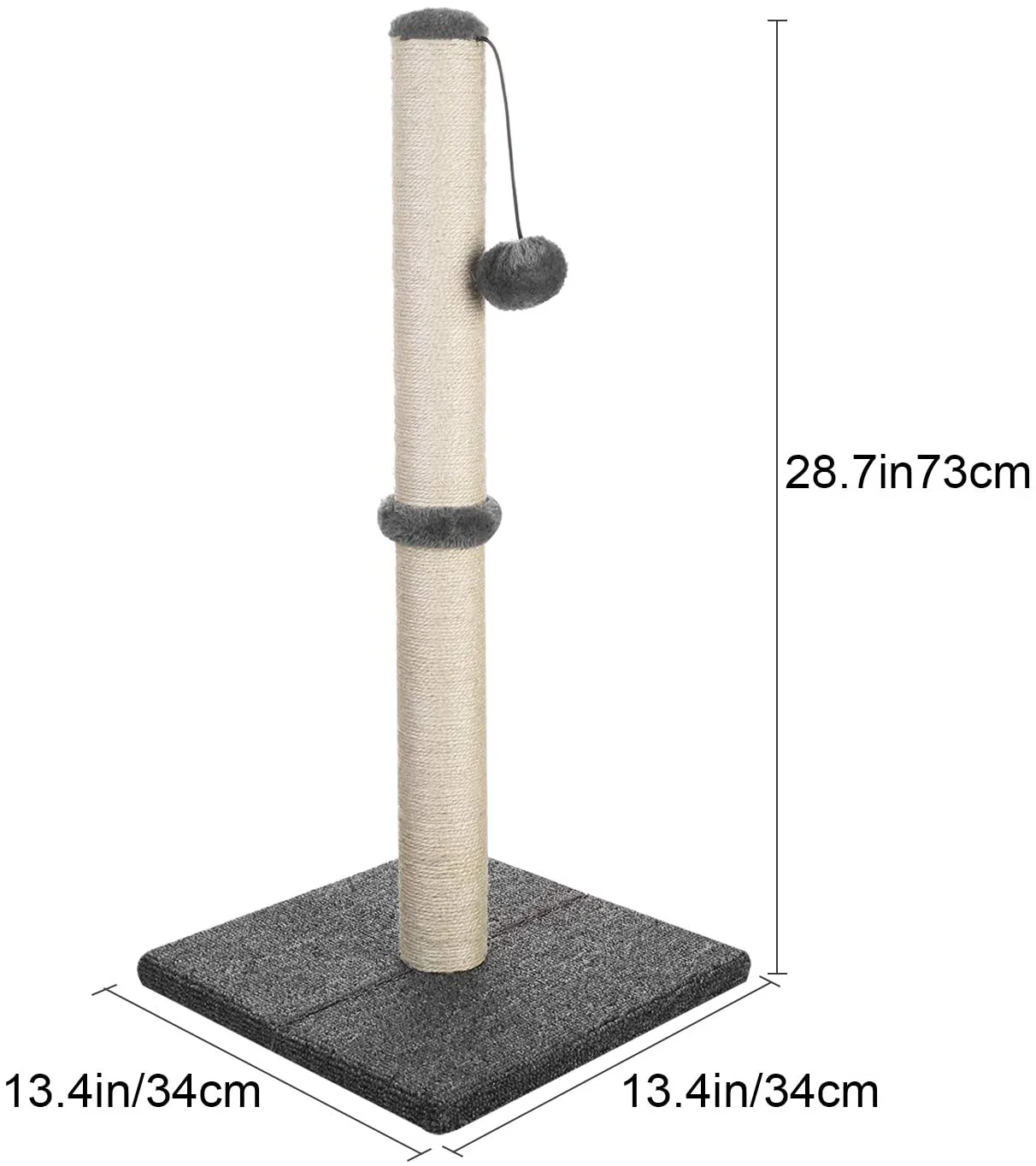 29" Tall Cat Scratching Post – Heavy-Duty Sisal Cat Scratcher with Stable Carpeted Base AMCT01 - Image 6