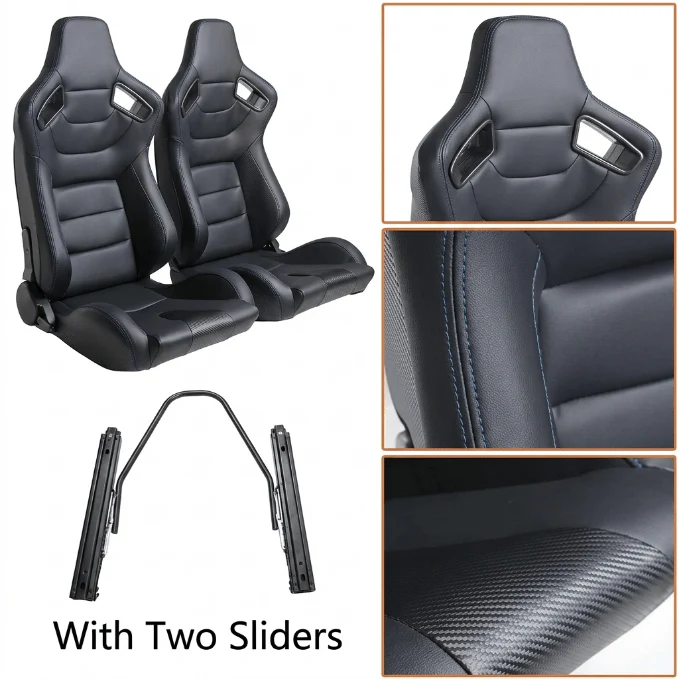 2PCS Universal Adjustable Racing Seats – PVC Leather Bucket Style for Cars & Trucks - Image 10